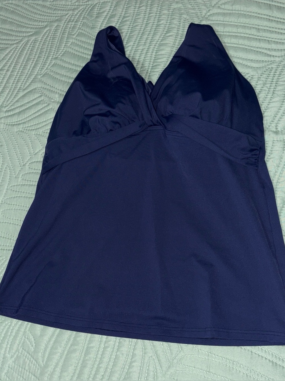 Lands' End Women's Wrap Underwire Tankini Top Bust Support Navy Blue Texture 12D